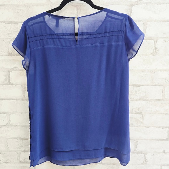 White House Black Market Royal Blue Velvet Burnout Geometric Silk Blend Top 6 - Picture 5 of 8